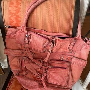 Free People Oversized Distressed Leather Tote Nantucket Faded Red